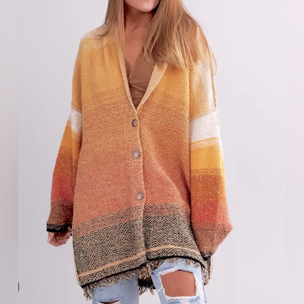 Free People Pilcro Sunset Button Cardigan Slouchy Sweater SZ Medium